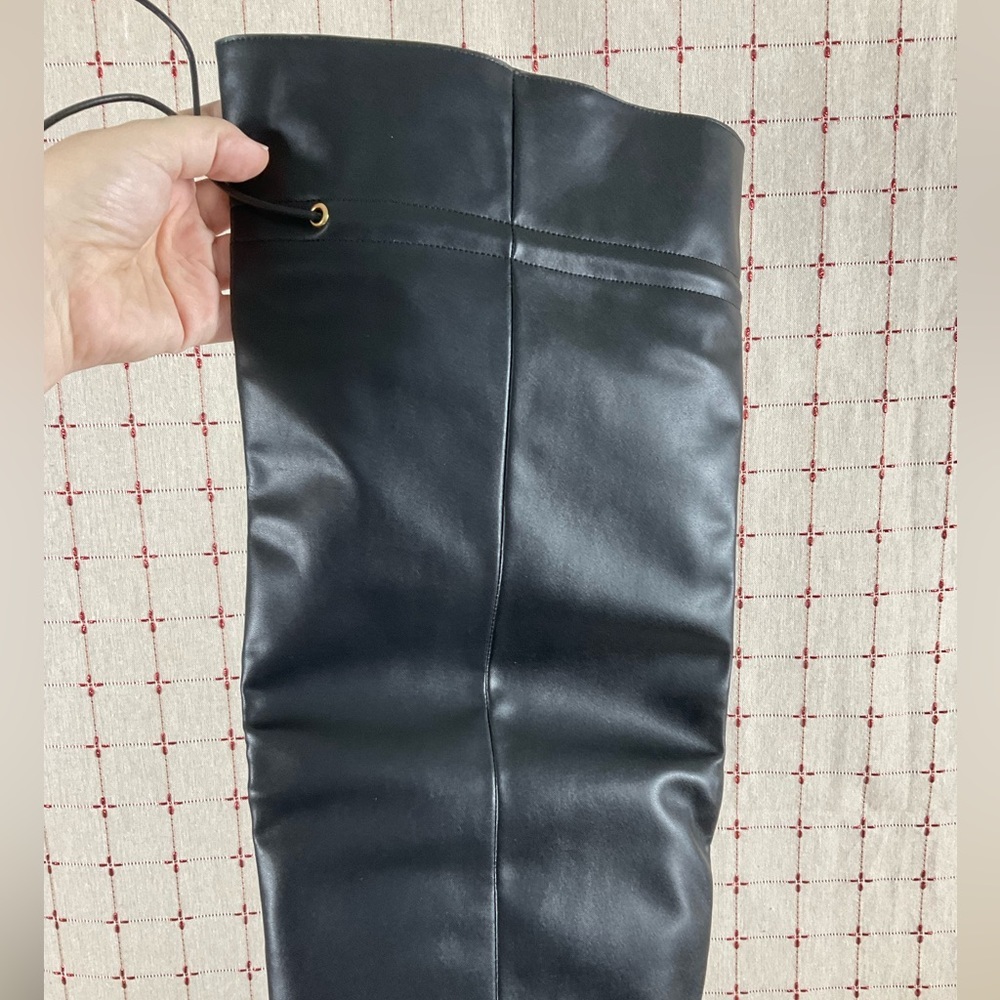 Good American “Carla” Over The Knee Black Boots Ultra High Spool Heel Sz 8 - Picture 4 of 9